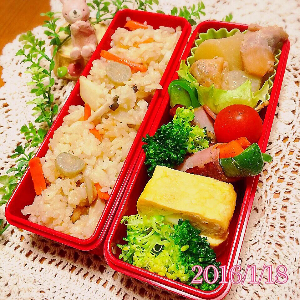 今日の娘弁当1/18♡炊き込みごはん(*^^*)|ばろんさん