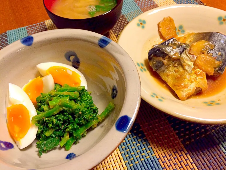 鯖の味噌煮、菜の花のおひたし|あんなさん