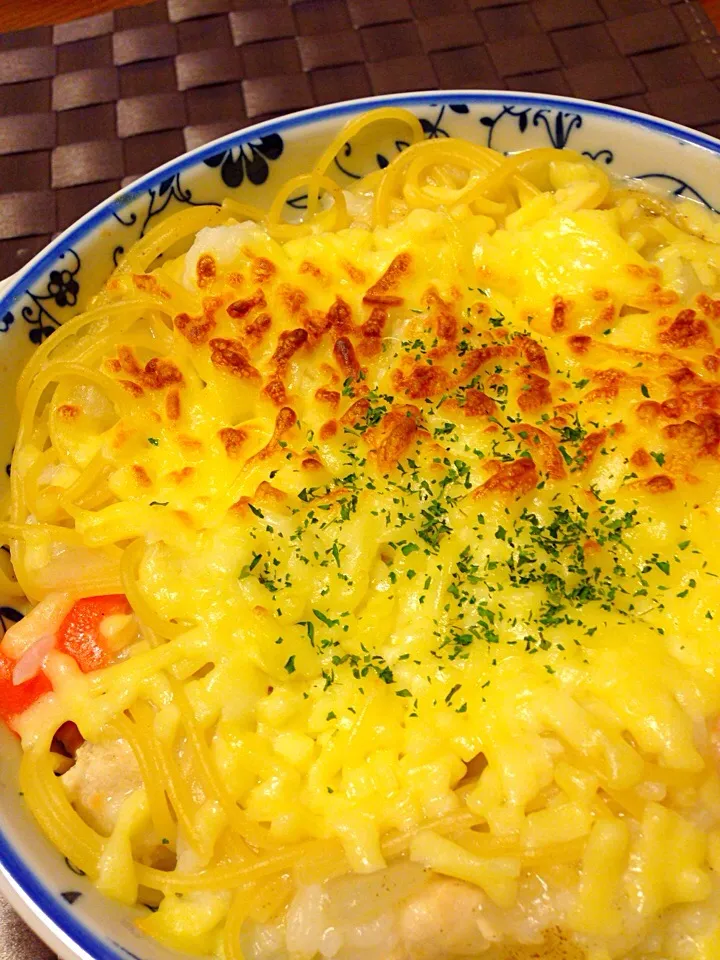 かぶのシチューリメイク パスタグラタン|あっこぷーさん