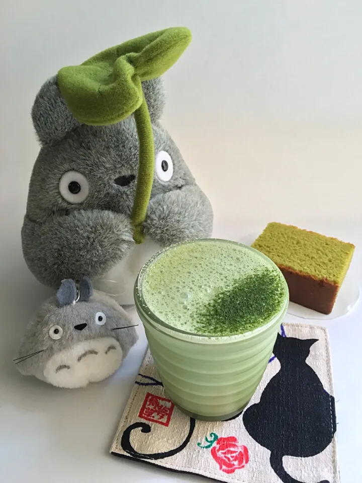 Totoros with vegan Matcha Kinako Latte & Matcha Castella cake(from Japan)|coxiella24さん