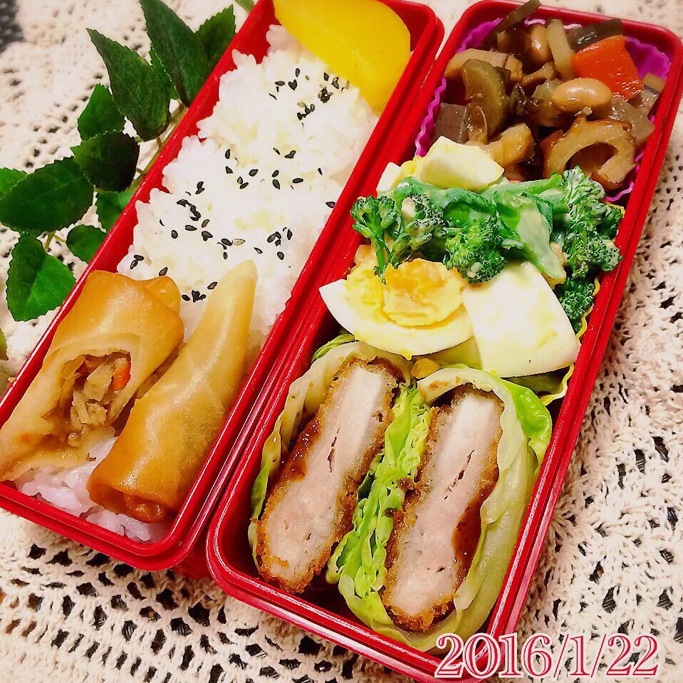 今日の娘弁当1/22♡今日もキャベツ巻き&八目豆(~0~)|ばろんさん