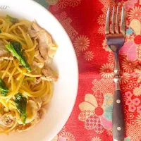 Snapdishの料理写真:わさび菜と豚肉のペペロンチーノ|さらさん