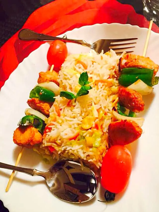 chicken shashlik and chinese rice|Tehminaさん