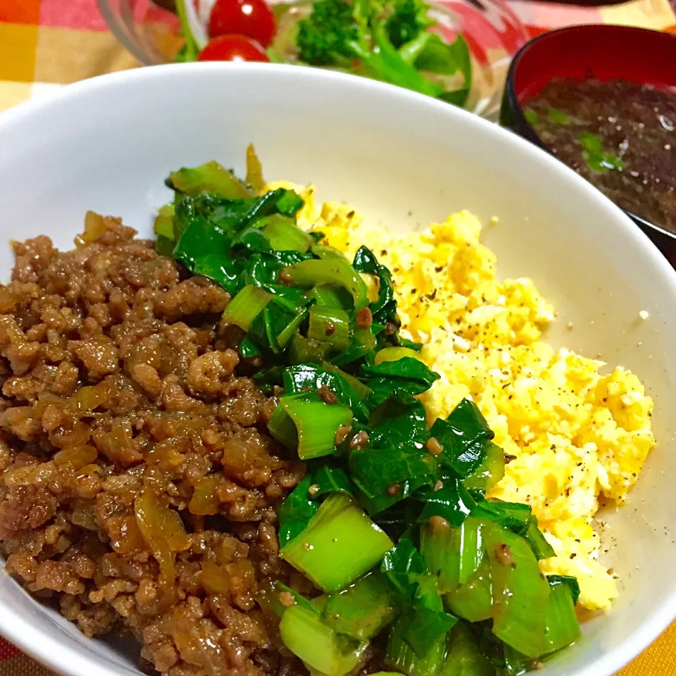 Snapdishの料理写真:カレー味の三色丼|カウンター嬢さん