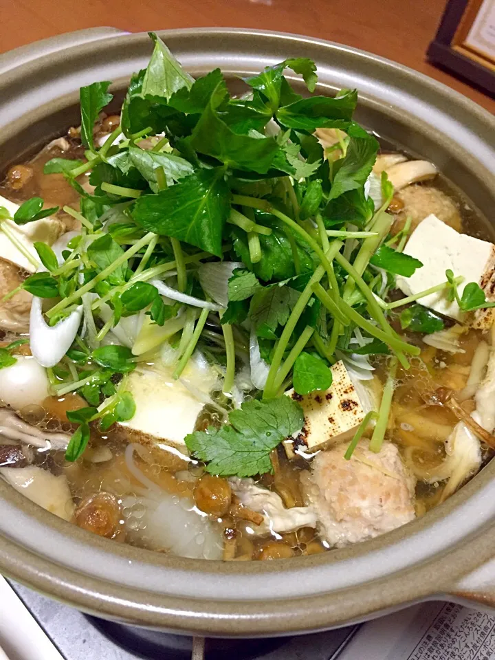 鶏きのこ鍋♡
豆苗が良い感じ♡|inoさん