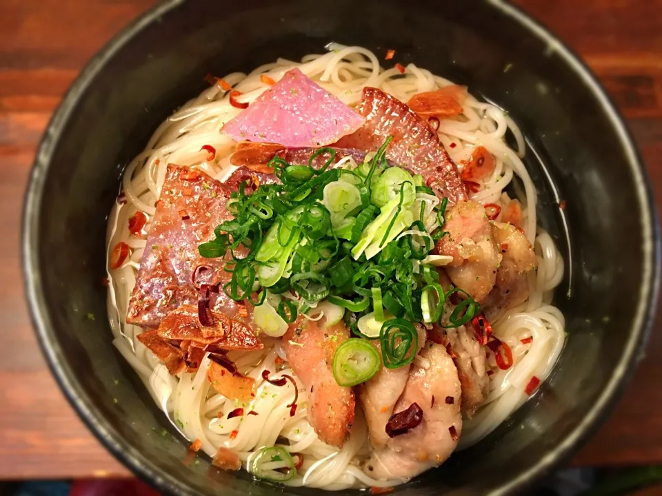 鶏と紫大根のペペロン温めん1|半田手延べそうめんの店 阿波や壱兆さん