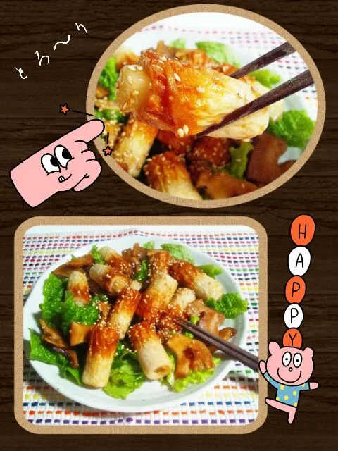 Snapdishの料理写真:ひとみんΨ(*´∀｀)Ψさんの竹輪から餅とろ～ん❤でろ～ん❤
厚揚げと共に甘辛焼き💕|みったんさん