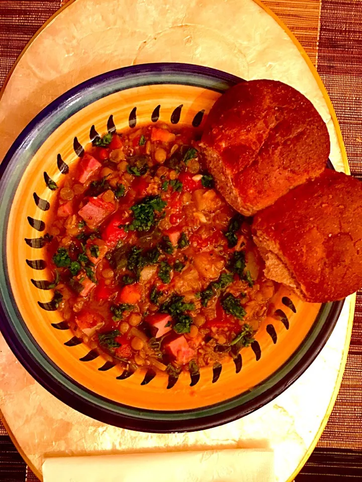 Snapdishの料理写真:Lentil Stew with Ham and Greens Recipe | MyRecipes.com Mobile|Allan Diona Simsさん