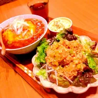 Snapdishの料理写真:油淋鶏・天津飯・ポテサラ|＊asa＊さん