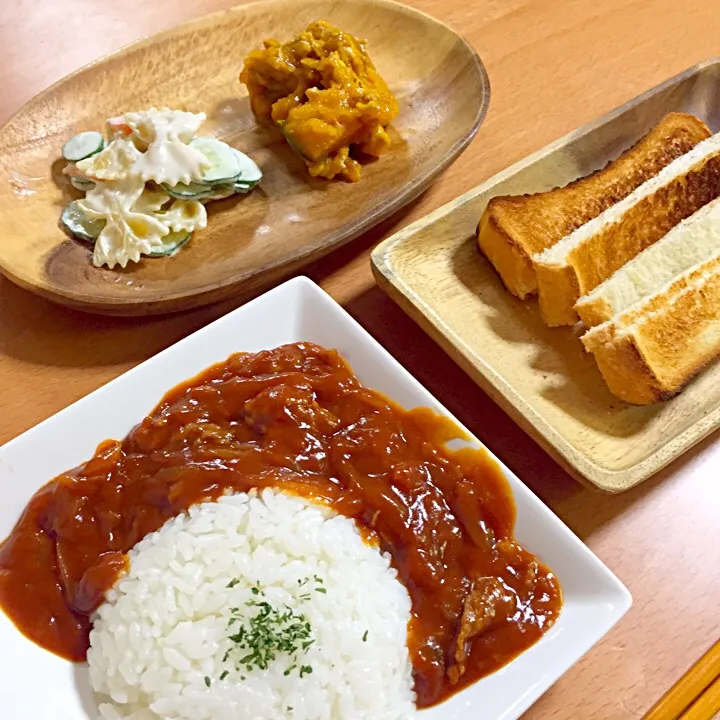 ハヤシライス
パン
かぼちゃの煮物
スパサラダ|さおりさん