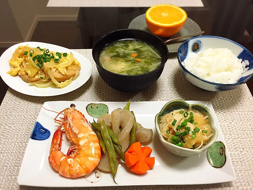 えびの照り煮、車麩の卵とじ|はらしおりさん