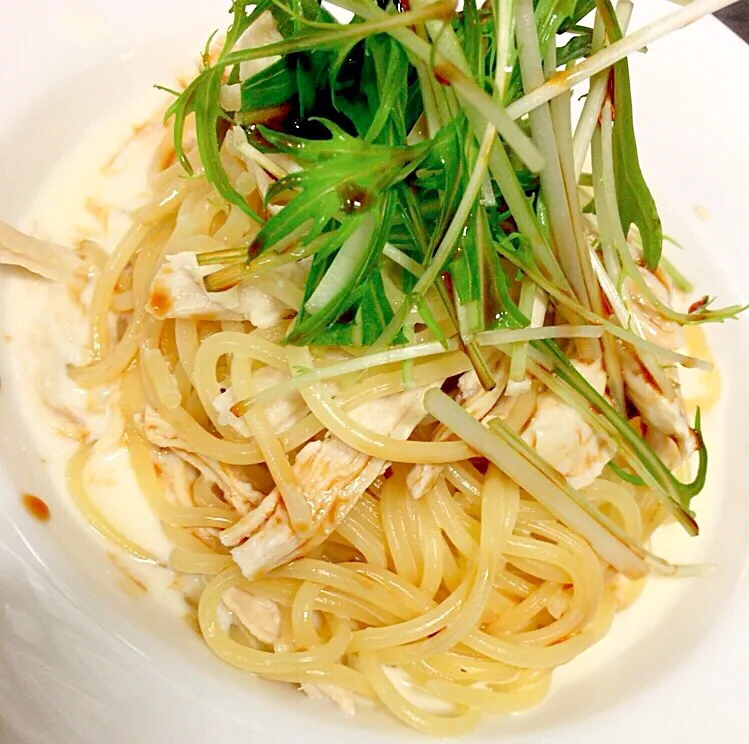 蒸し鳥と水菜のパスタ|☆*。さん