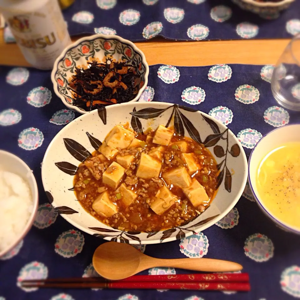 麻婆豆腐 中華風コーンスープ ひじきの煮物|あきさん