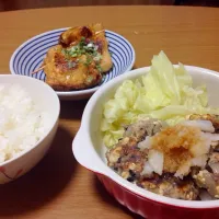 Snapdishの料理写真:サバ缶で豆腐ハンバーグ
長ネギの巾着焼き|s-palさん