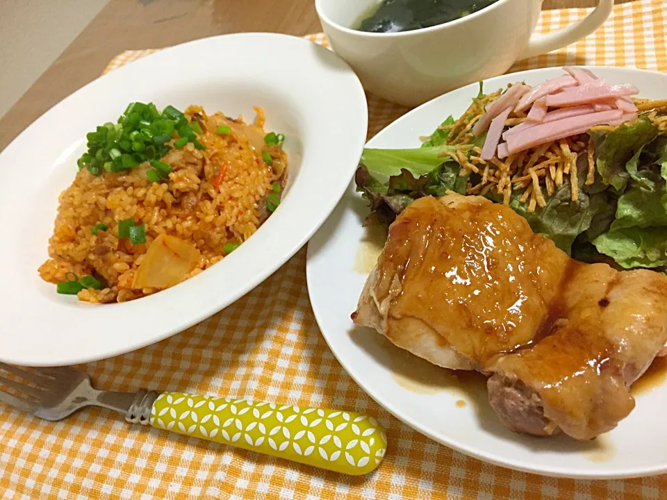 豚バラキムチ炊き込み御飯&照り焼きチキン|あずきさん