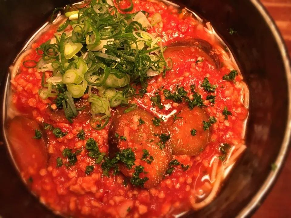 挽肉と茄子のアラビアータ温めん1|半田手延べそうめんの店 阿波や壱兆さん