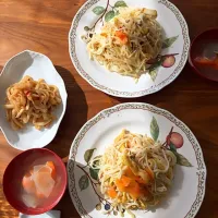 焼きうどん、スープ|ぶちままさん