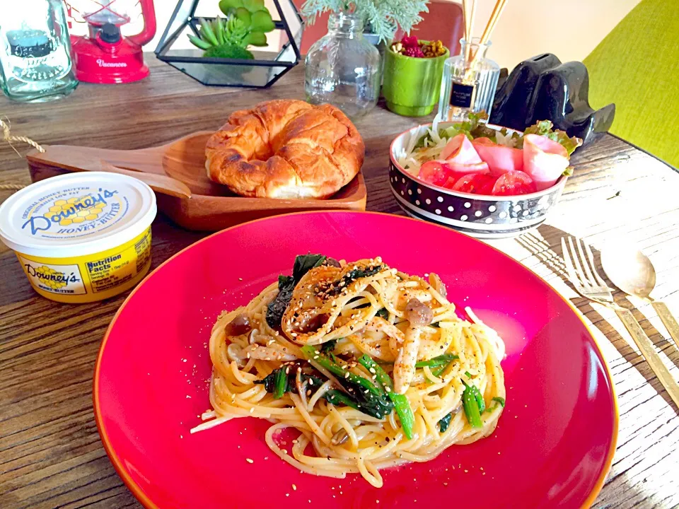 ほうれん草とキノコの明太クリームパスタ定食♪|Nonさん