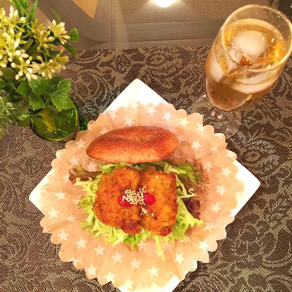 若鶏のカレー焼き&クリームチーズ❤︎ベーグルサンドイッチ（自分用）|Makinsさん