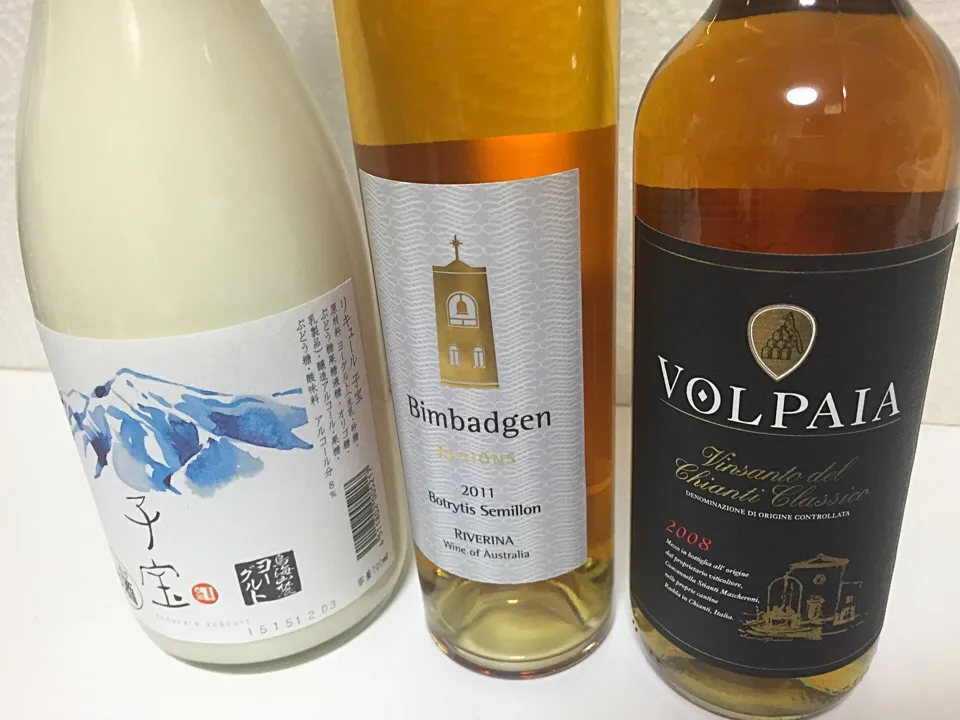 左から
大人の飲むヨーグルト（笑）
子宝
オーストラリア白ワイン
BIMBADGEN ESTATE Myall Road Botrytis Semillon[2011]
イタリアワイン デザート
Castello di Volpaia Vinsanto del Chianti Classico|tomominさん