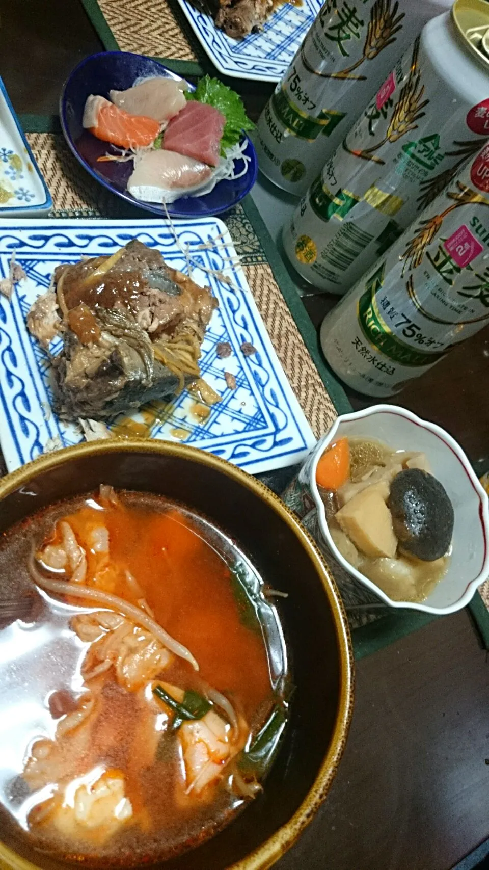 ぶりの照り焼き＆キムチスープ＆お刺身|まぐろさん