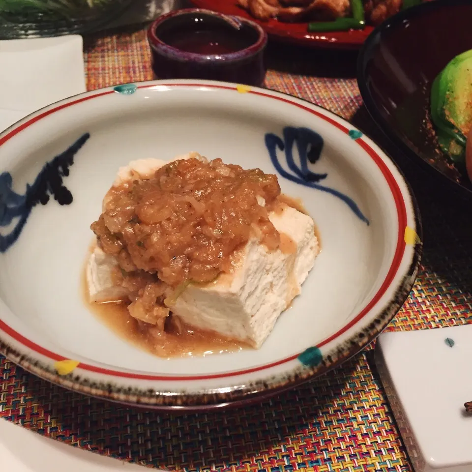 Snapdishの料理写真:水切り豆腐  朴葉味噌がけ|麻紀子さん