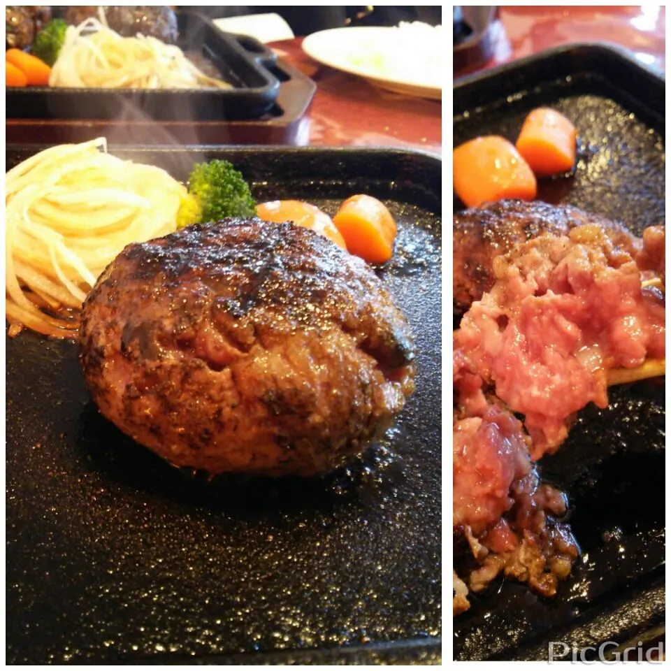 Snapdishの料理写真:佐賀🐮黒毛和牛炭火焼きレアハンバーグ～🎵|☆Yumi☆さん