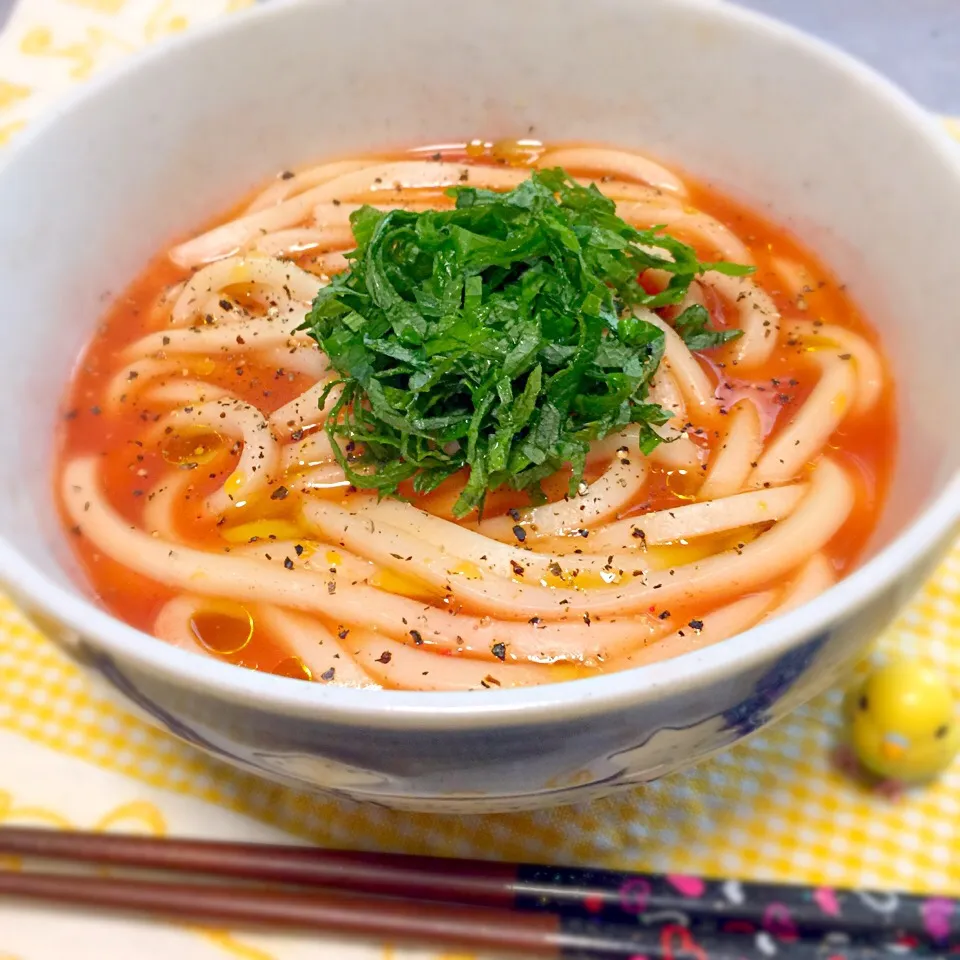 トマトうどん🍅 ちょっとイタリアンなおうどんです❤️|きいこさん