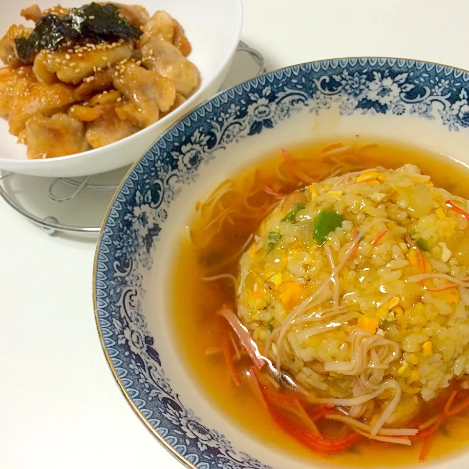 あんかけ炒飯、照り焼きチキン|まこさん