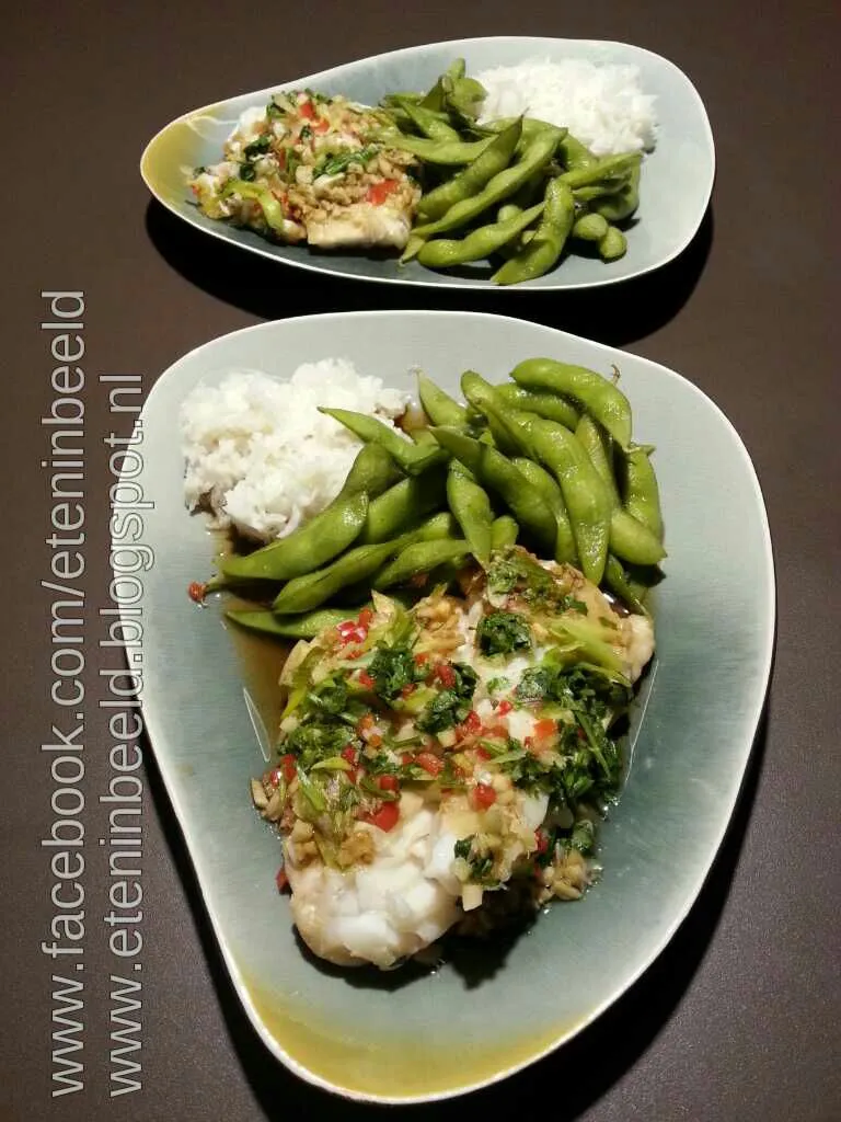 Steamed cod with edamame and rice|Frank&Jolanda - Eteninbeeldさん