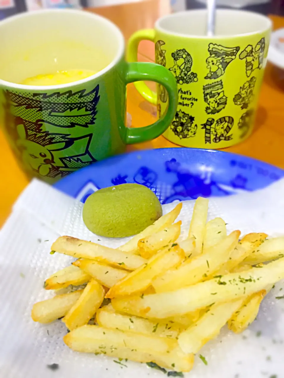 青海苔ポテトフライ  抹茶チョコ入りクッキー🍪  コーンクリームスープ|ch＊K*∀o(^^*)♪さん