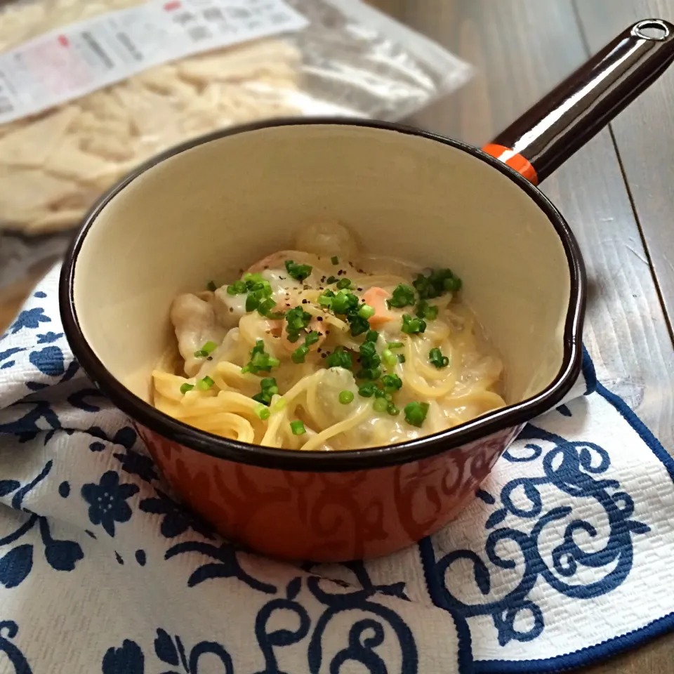 鮭あらの粕汁でワンポットパスータʕ-̼͡-ʔ|七海さん