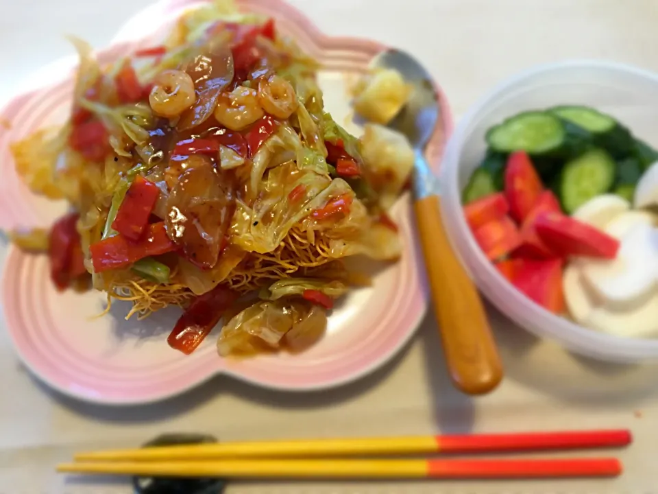 エビとキャベツの皿うどんランチ|churaromaさん