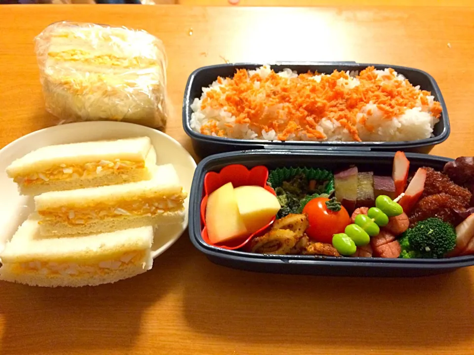 今日の高1男子弁当&たまごサンド^_^|chunさん