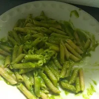 Snapdishの料理写真:Brown rice penne with pesto sauce (basil leaves, cashews, sea salt, olive oil)|ahron gさん