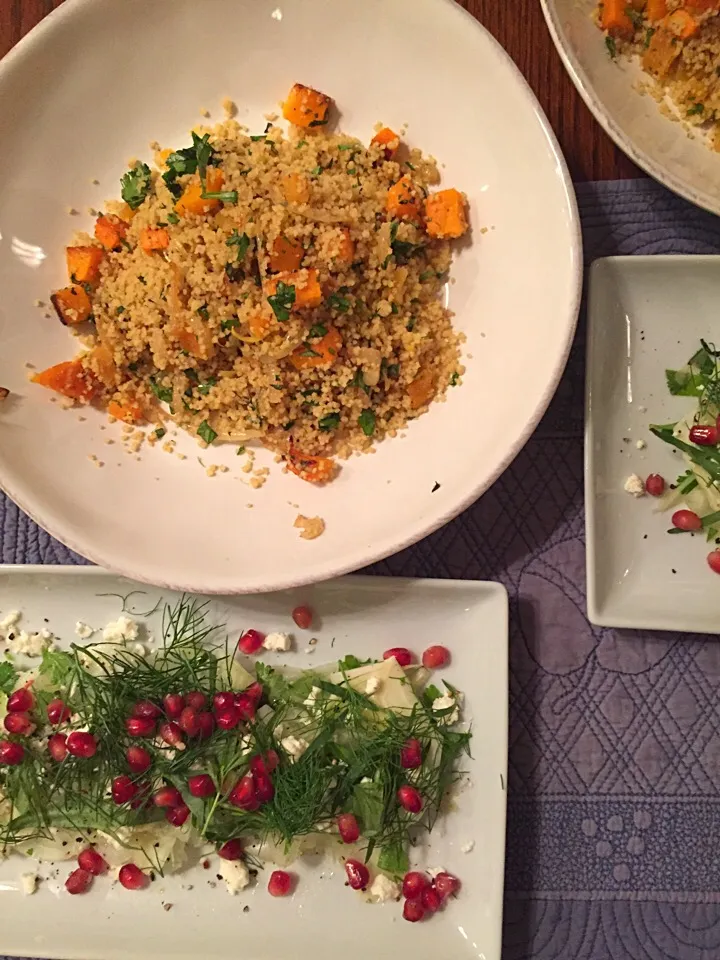 squash and apricot couscous with fennel and promegranite salad|Matthew Cashenさん