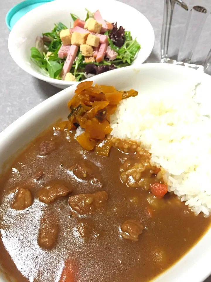 Snapdishの料理写真:半額 黒毛和牛カレー＆チアシード入ベビーリーフサラダ|guraさん