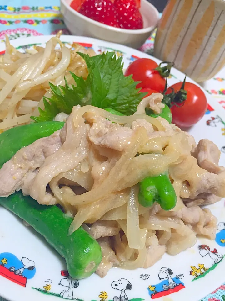 豚肉とししとうの味噌生姜焼き|がぁがさん