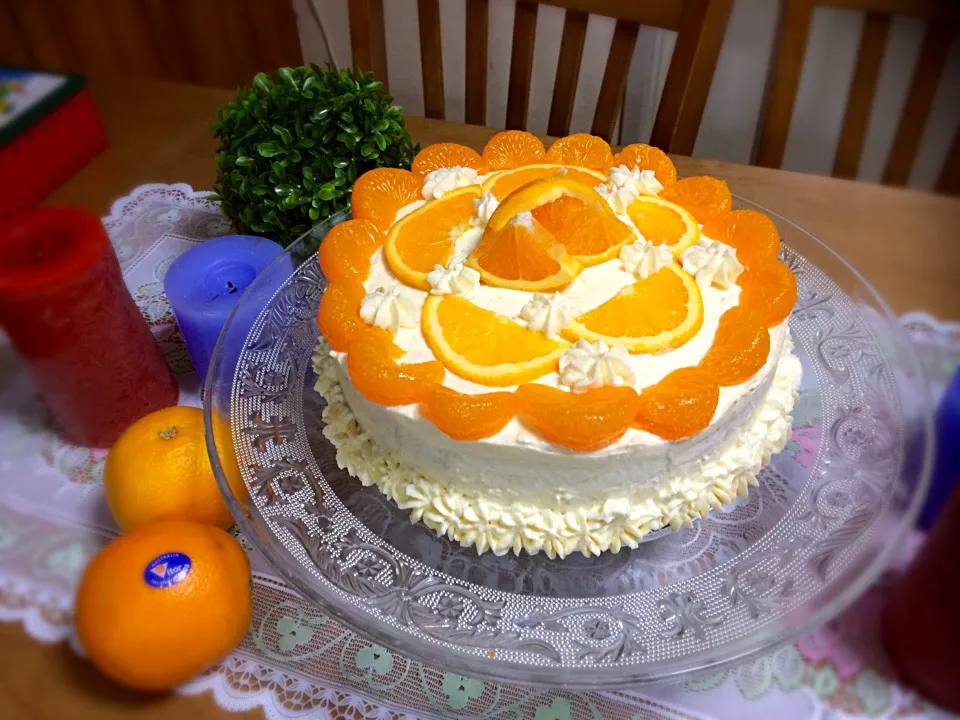 Snapdishの料理写真:Fresh orange cake with cream cheese orange frosting for our sweets tonight just having funned decorating on it ❤️😋|Babyluv Cabrera Ocampoさん