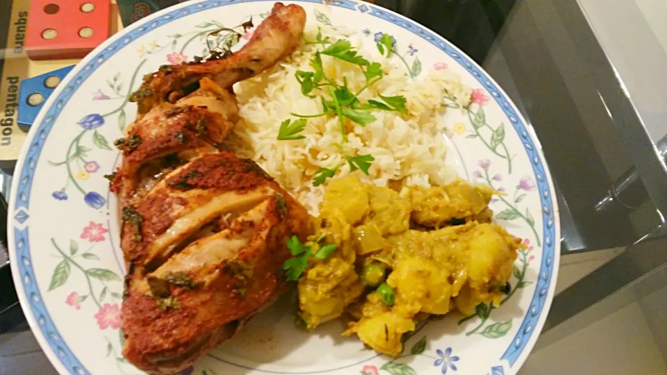 chicken tikka ,potato curry and rice|tariqさん