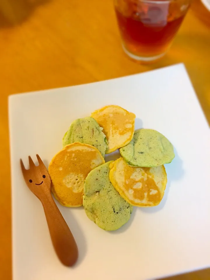 野菜（にんじん、ほうれん草）入りホットケーキ♪|☆マミ☆さん