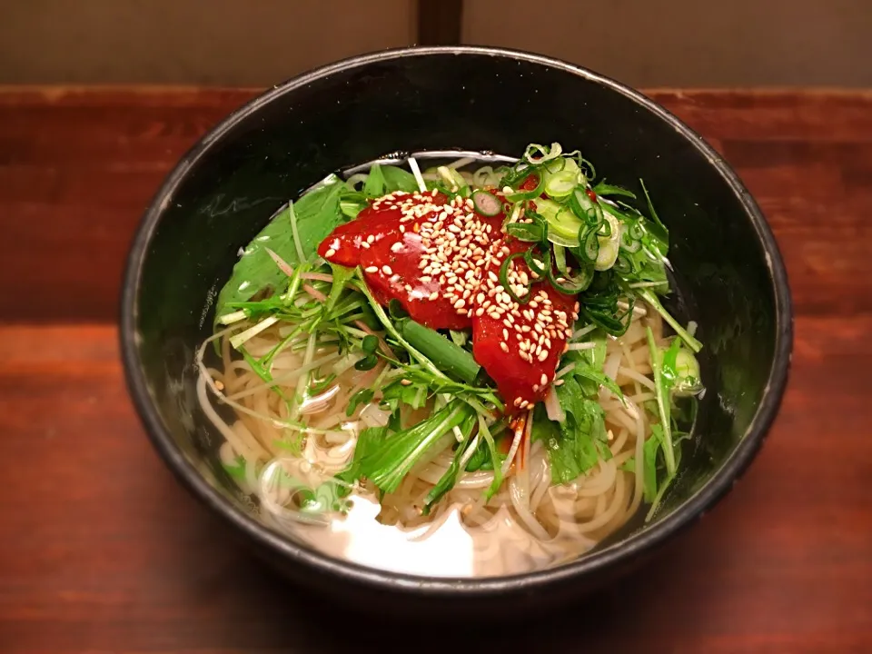 めばち鮪のユッケ温めん2|半田手延べそうめんの店 阿波や壱兆さん