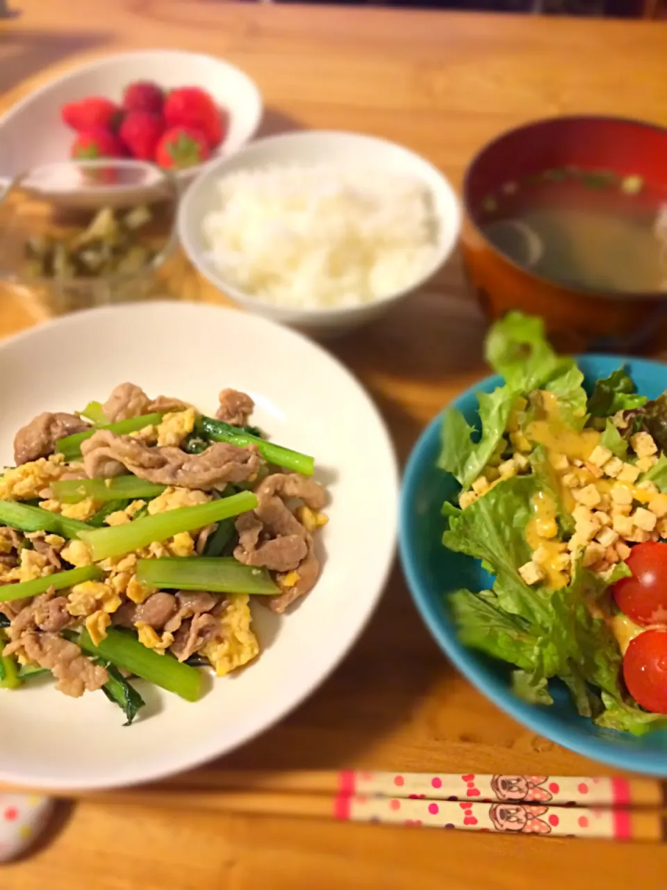 豚肉と卵と小松菜の炒め物〜|うーろんさん