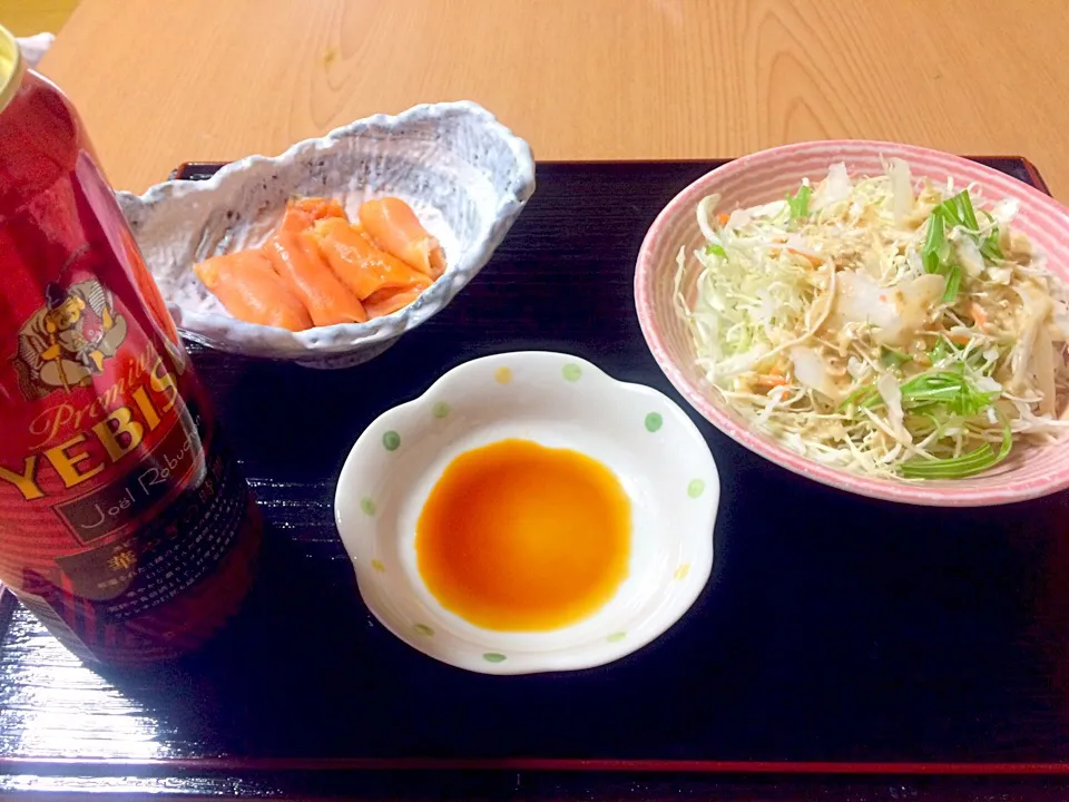 ミル貝のお刺身、野菜だけサラダ|ちゃこさん