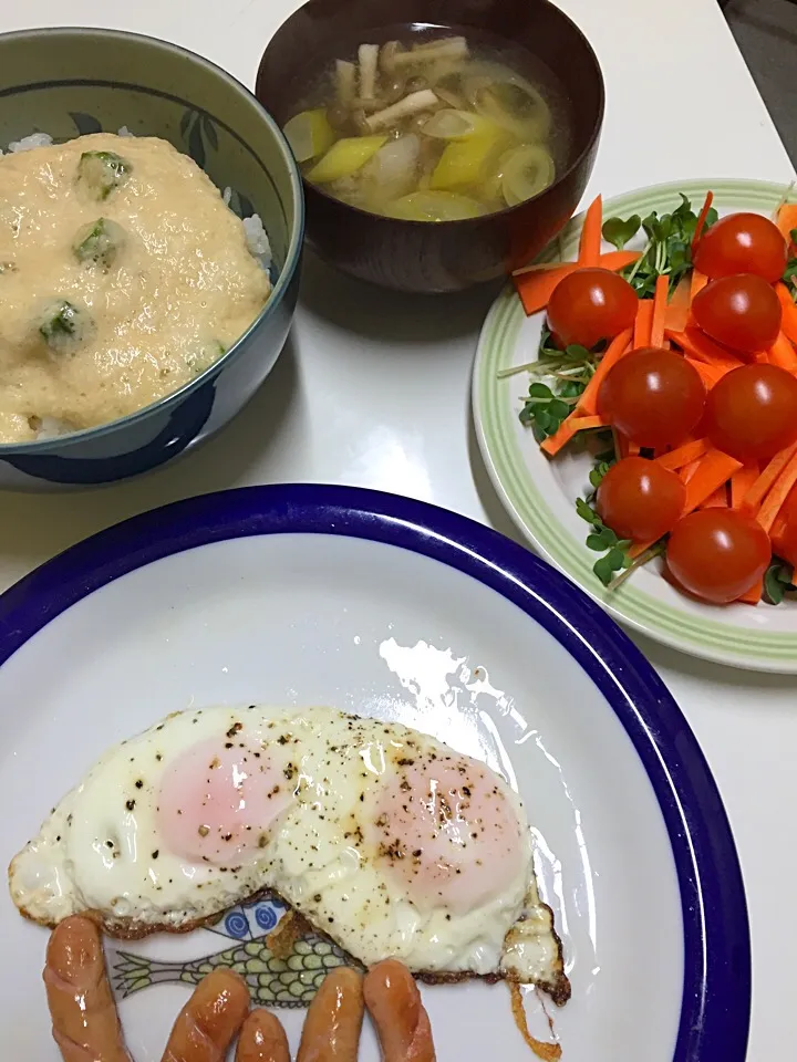 ネバ丼、目玉焼き、ウインナー|utayataさん