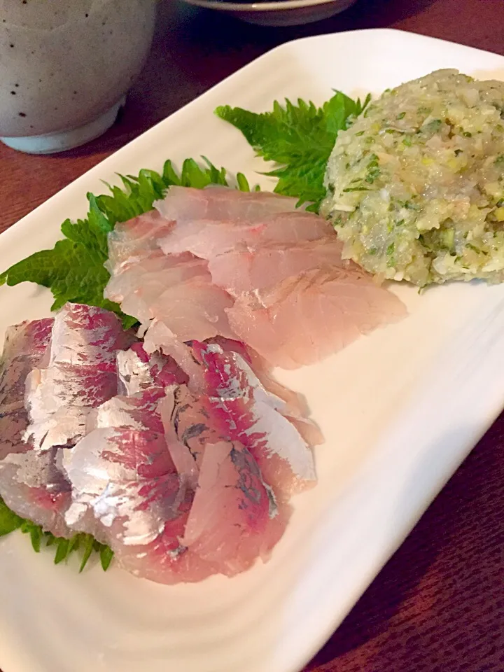 アジの刺身、イシモチの刺身&なめろう|ヨーコさん