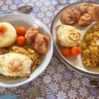 カレーピラフ目玉焼きのせ
ポテトグラタン
唐揚げ
ダンナとのランチ|てつまこさん