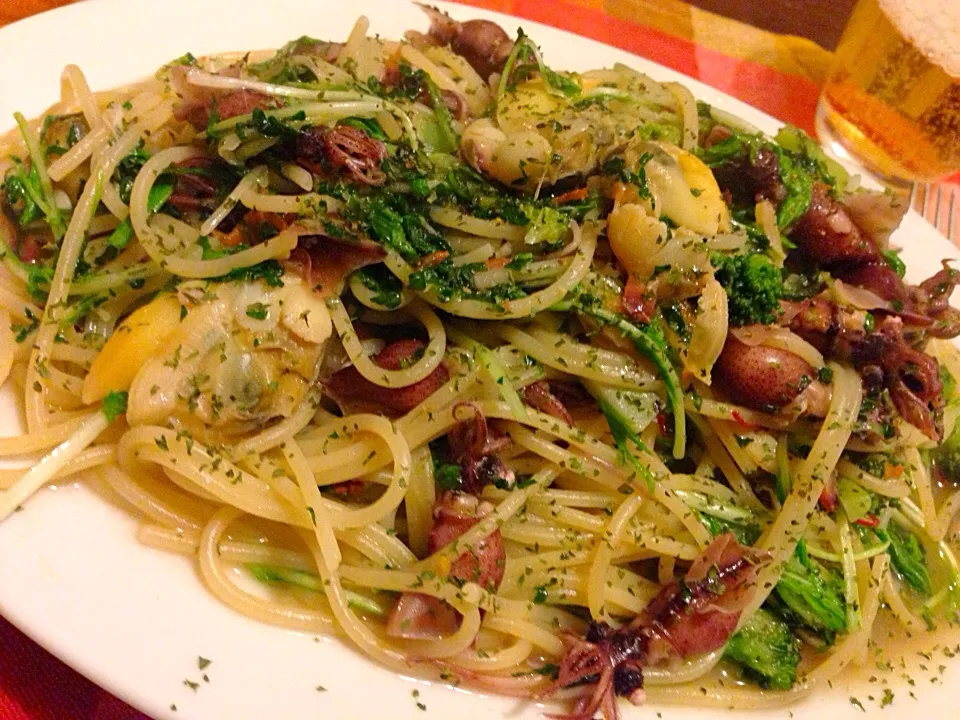 蛍イカと青柳とたくさんの水菜のパスタ😀|ゴンさん