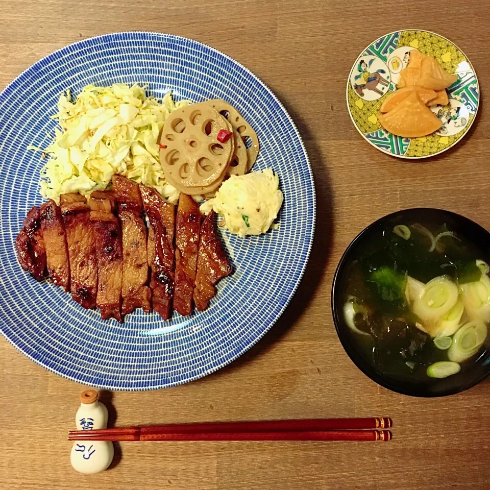 豚肉の味噌漬けとれんこんのきんぴら、ポテトサラダ|yukko7740さん