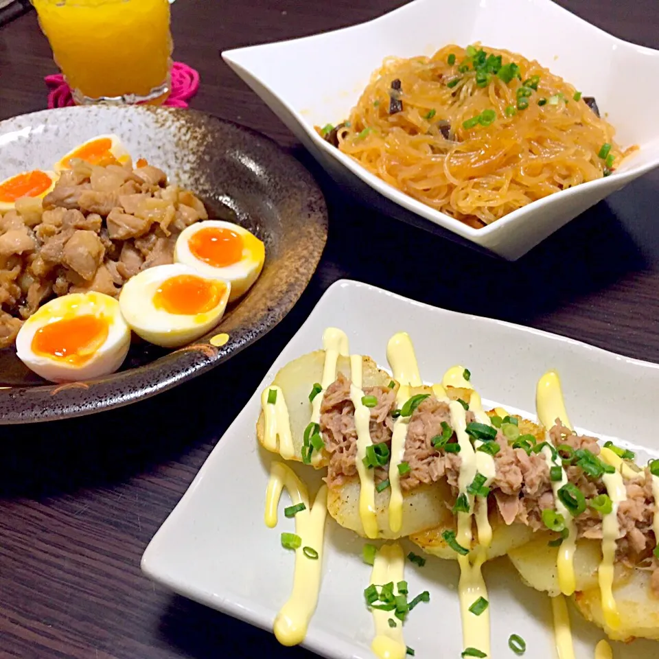 鶏肉の甘辛煮 じゃがツナマヨ 麻婆春雨|きらきら❁*·⑅さん